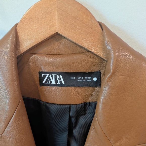 Zara Women's Oversized Tan Faux Leather Blazer Size Small - Picture 3 of 11